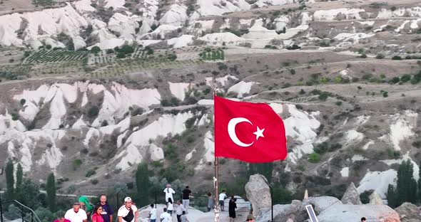 Aerial View of Natural Rock Formations in the Sunset Valley with Cave Houses in Cappadocia Turkey