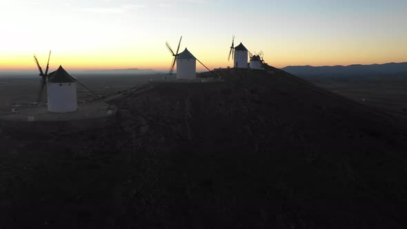 Drone view of Windmills in Spain, La Mancha, Toledo