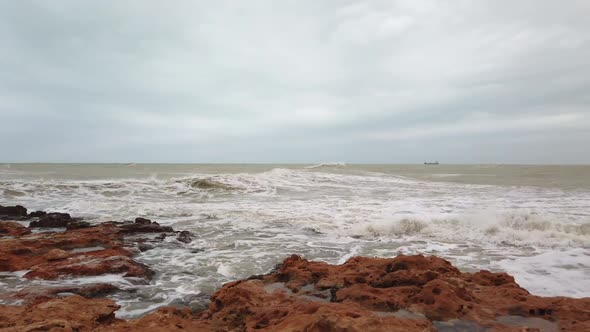 Storm at Sea, Waves Breaking on the Shore, Splashes of Sea Water