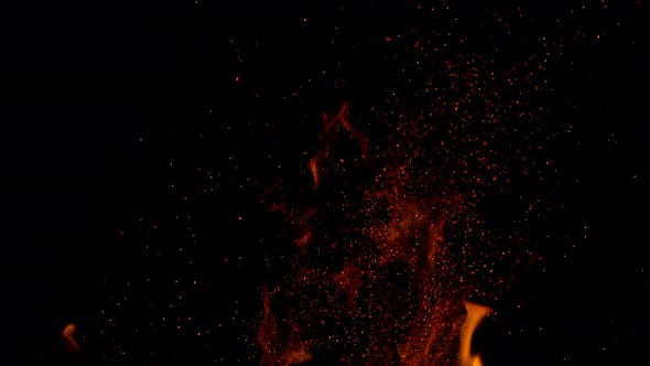 Super Slow Motion Shot of Fire Sparks Isolated on Black Background at 1000Fps