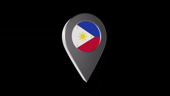 3d Animation Map Pointer With Philippines Flag With Alpha Channel - 2K