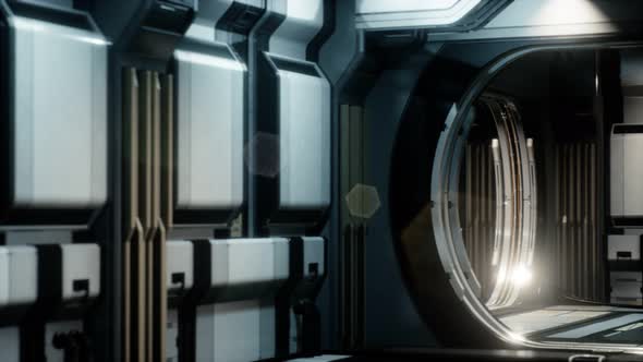 3D Rendering of Realistic Sci-fi Spaceship Corridor