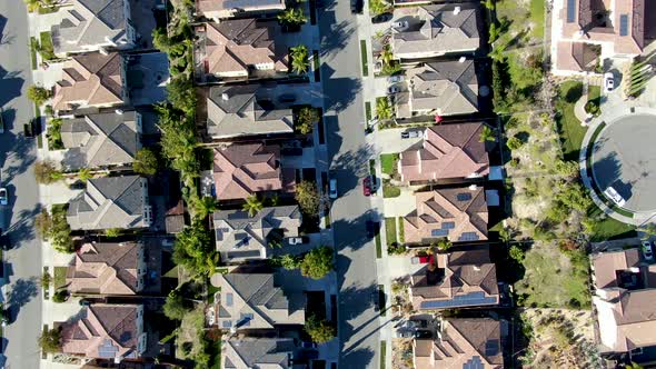 Aerial Top View of Upper Middle Class Neighborhood with Residential House