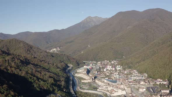 Aerial View Natural Mountain River Valley Local City Village Resort High Cliff Landscape Day Light