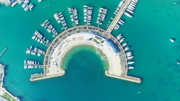 View from above of modern semicircular docks of Sukosan marine, Croatia