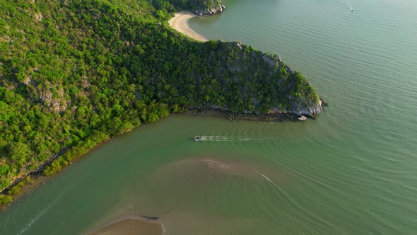 The fishermen were sailing back to shore. beautiful sea area in Thailand.