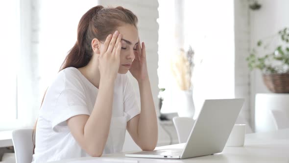 Headache, Young Woman in Tension Working in Office, Pain