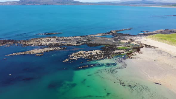 Aerial View of the Awarded Narin Beach By Portnoo and Inishkeel Island in County Donegal, Ireland.