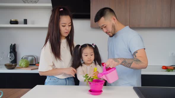 Eco Friendly Baby Daughter Watering Plant Indoors