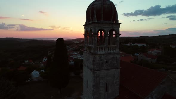 Aerial view of saint Fabijan and Sebastijan church in Donji Humac, Croatia.