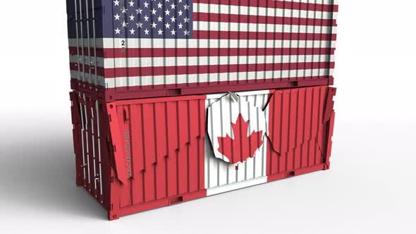Container with Flag of the USA Breaks Container with Flag of Canada alt