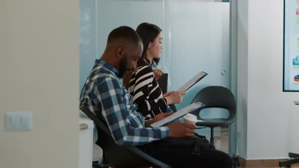 Male Employee Asking Woman to Join Job Interview Meeting