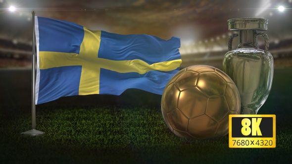 8K Sweden Flag with Football And Cup Background Loop