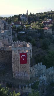 Vertical Video Alanya Castle  Alanya Kalesi Aerial View