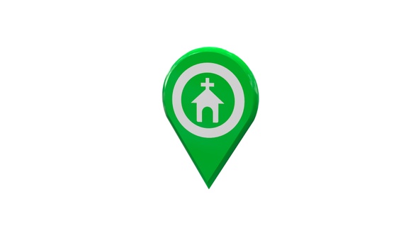 Green Church Map Location 3D Pin Icon V2