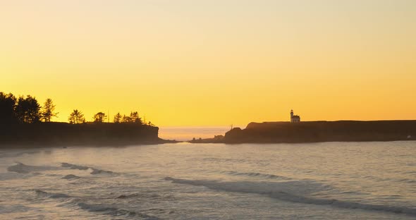 Timelapse of Cape Arago lighthouse at the Oregon Coast at sunset.