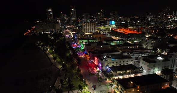 5k Aerial Miami Beach Ocean Drive Destination With Neon Lights