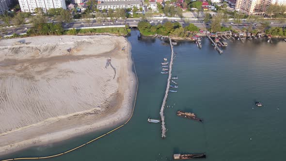 Aerial view fishing wooden pier