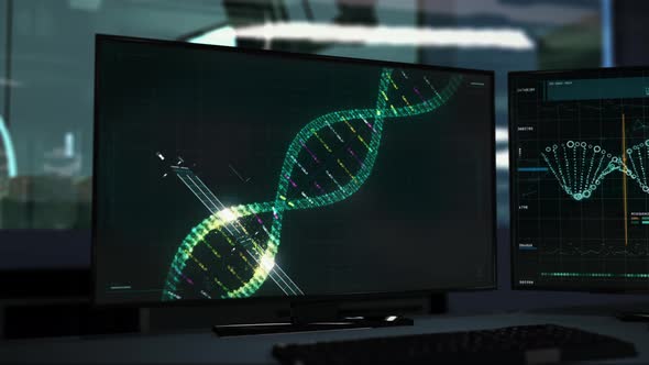 Modern DNA Research Software User Interface On Screen At Biological Analysis Lab alt