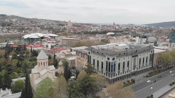 Aerial view on Kashveti Church of St, George on Shota Rustaveli Avenue