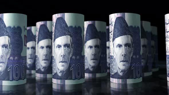 Pakistani rupee money banknotes rolls seamless loop