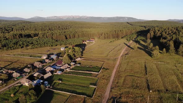 Aerial View of the Russian Village in Summer