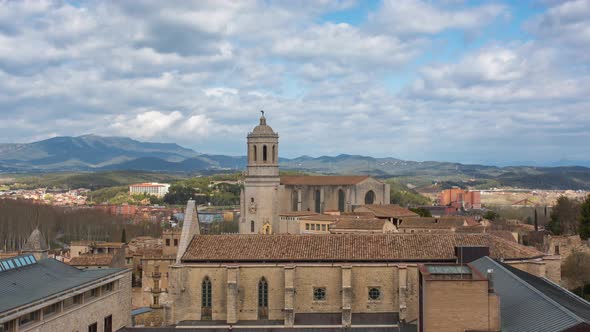 Time Lapse of Girona Cathedral and Rooftops in Girona Spain