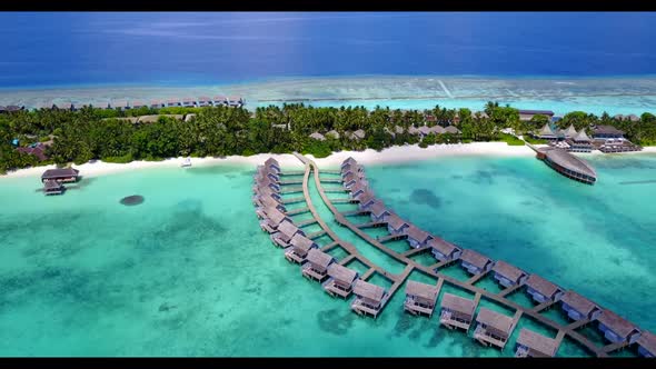 Aerial view abstract of exotic coastline beach wildlife by transparent sea and white sandy backgroun