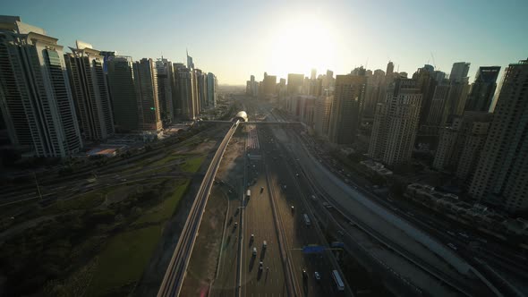 Aerial view of Sheikh Zayed Road, Dubai, United Arab Emirates.