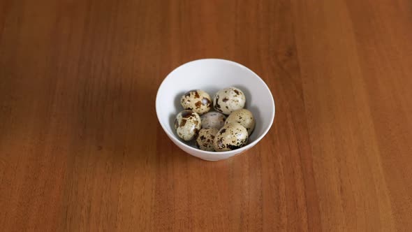 Female Hand Takes Turns Quickly Takes Takes Out Quail Eggs From the Plate