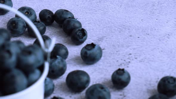 Blueberries in a Small Bucket on Concrete Background