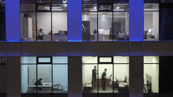 View to Office Windows in Business Center City at Night