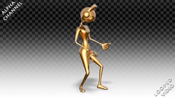 3D Gold Woman - Cartoon Rock Guitar Dance
