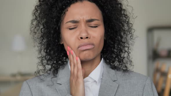 Toothache, Close Up of African Businesswoman with Tooth Pain