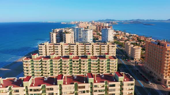 Aerial View. Panoramic View of Streets, Roads and Buildings Foreland La Manga Del Mar Menor