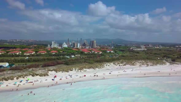 Aerial Shot, Incredibly Beautiful Calm Sea with Lots of Clouds, White Beach 