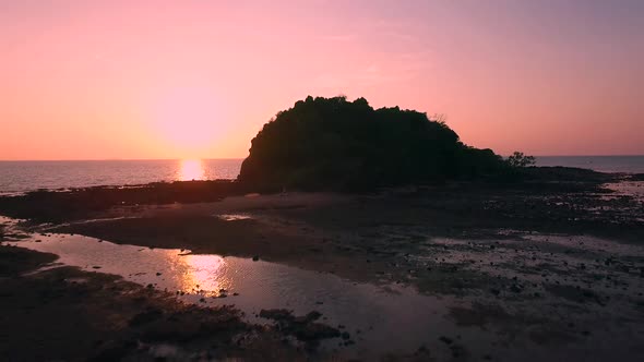 Aerial view of beautiful sunset in Koh Lanta Island, Thailand