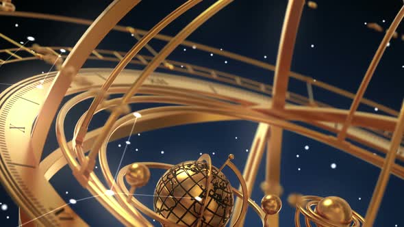 Armillary Sphere And Zodiac Signs On Blue Background alt