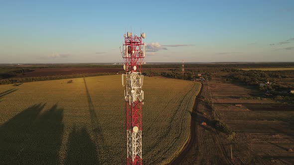 Cell Site of Telephone Tower with 5G Base Station Transceiver