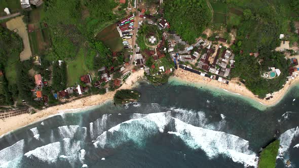 Aerial view of beauty of krakal Gunungkidul beach, Yogyakarta.