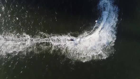 Aerial view of jet ski during the race in Khalid lake in Sharjah, U.A.E.