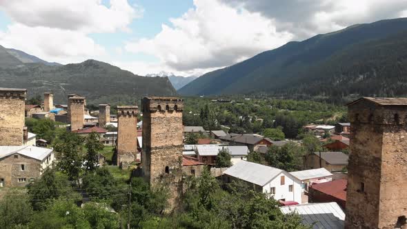 Mestia Village with Typical Tower Houses