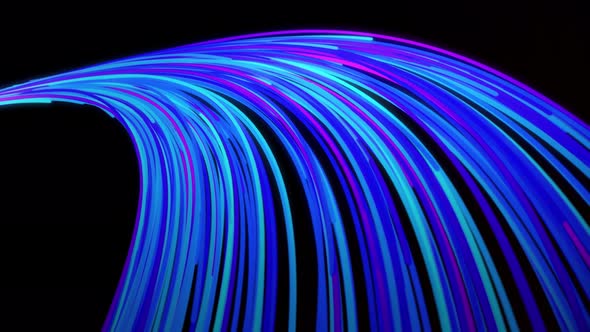 Curved stream of multicolored lines on black background