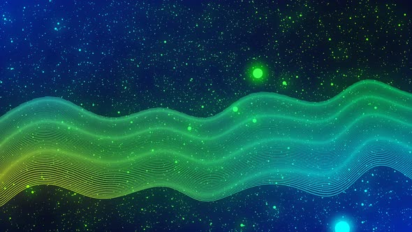 Abstract Glowing Green Blue Digital Particle Line Wave Animation