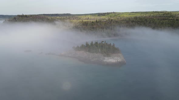 Isle at Split rock light house during a foggy morning, north shore minnesota