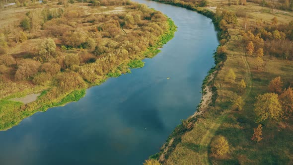 Aerial View Of Autumn River Landscape