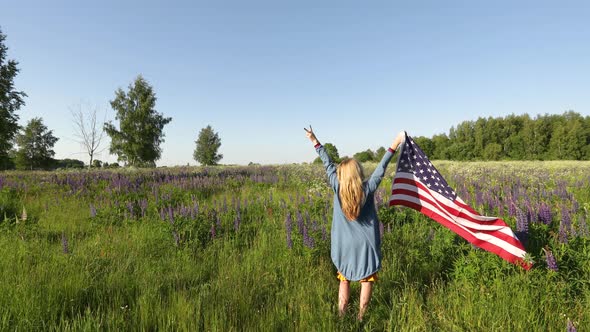Woman  With American Flag In Her Hand