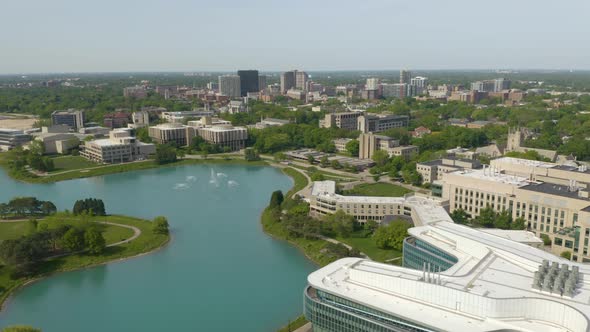 Establishing Shot Above Northwestern University. Summer