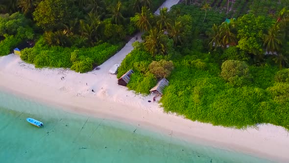 Drone view panorama of coast beach trip by blue sea with sand background