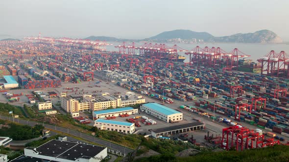 Yangshan Port with Shanghai Gantry Cranes in China Timelapse